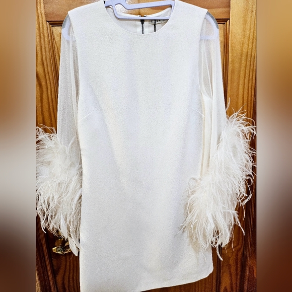 🕊️ Alice and Olivia “Izola Feather-Trim Minidress”🕊️ - Picture 2 of 12